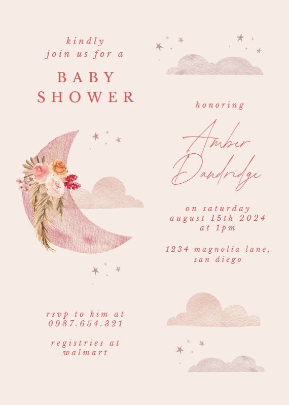 Romantic moon - baby shower invitation