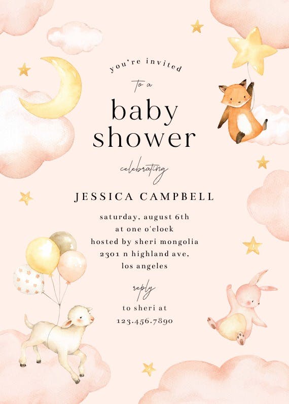 Rose cloud -  invitación para baby shower de bebé niña gratis