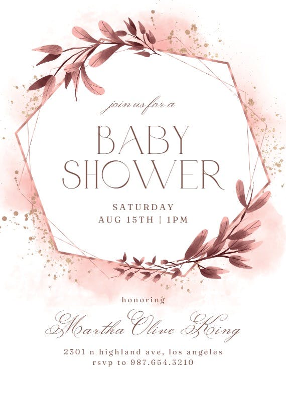 Rose gold geometric floral frames - baby shower invitation