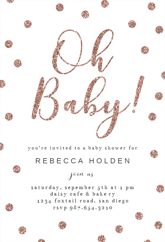 Oh baby rose gold glitter -  invitación para baby shower