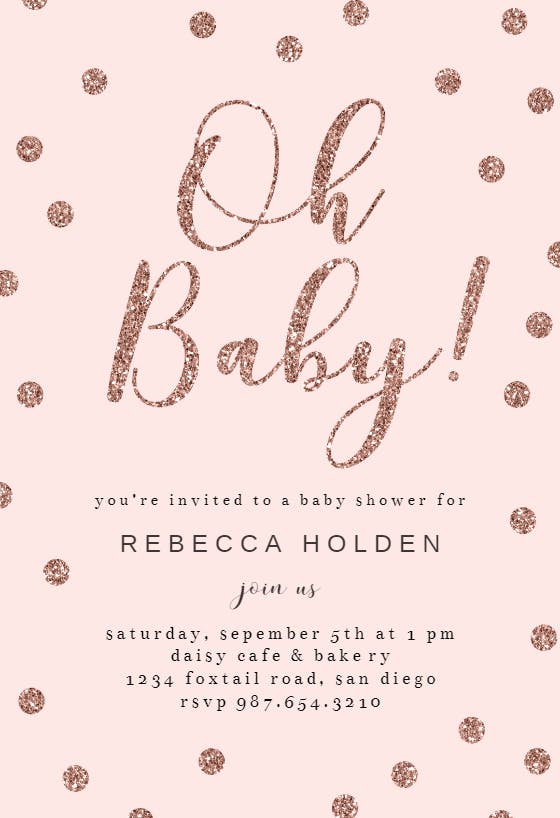 Oh baby rose gold glitter -  invitación para baby shower de bebé niña gratis