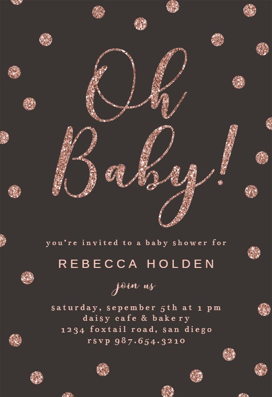Oh baby rose gold glitter - invitación para baby shower