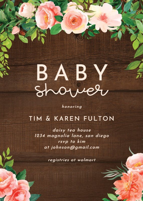 Roses on wood -  invitación para baby shower