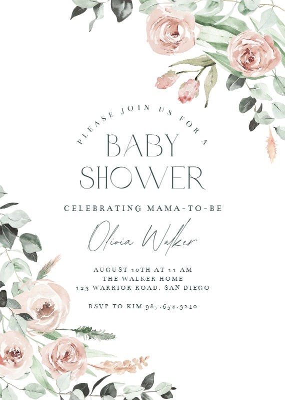 Rosey roses -  invitación para baby shower