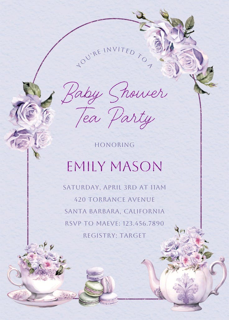 Rosy tea -  invitación para baby shower