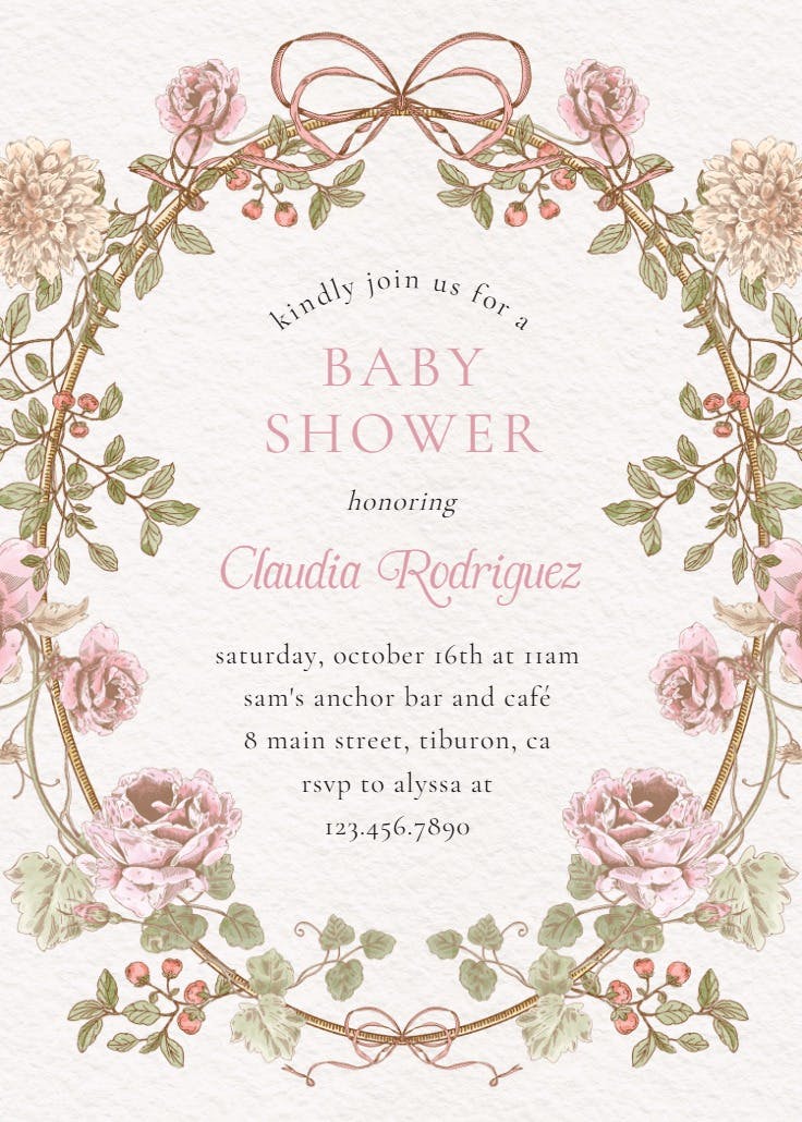 Rosy wreath - baby shower invitation