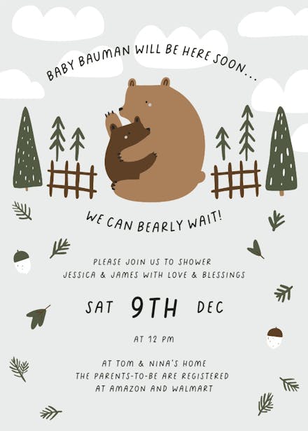 Rustic bears hug - baby shower invitation