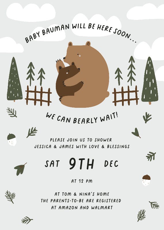 Rustic bears hug - baby shower invitation