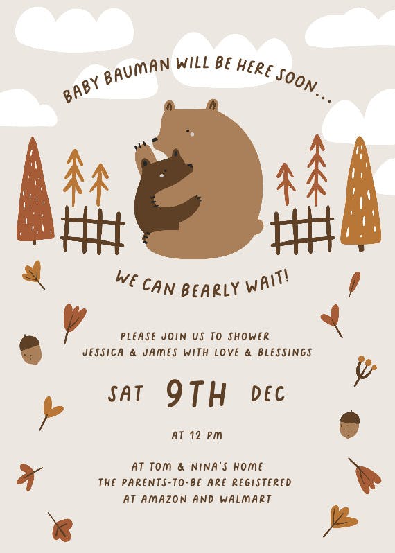 Rustic bears hug - baby shower invitation