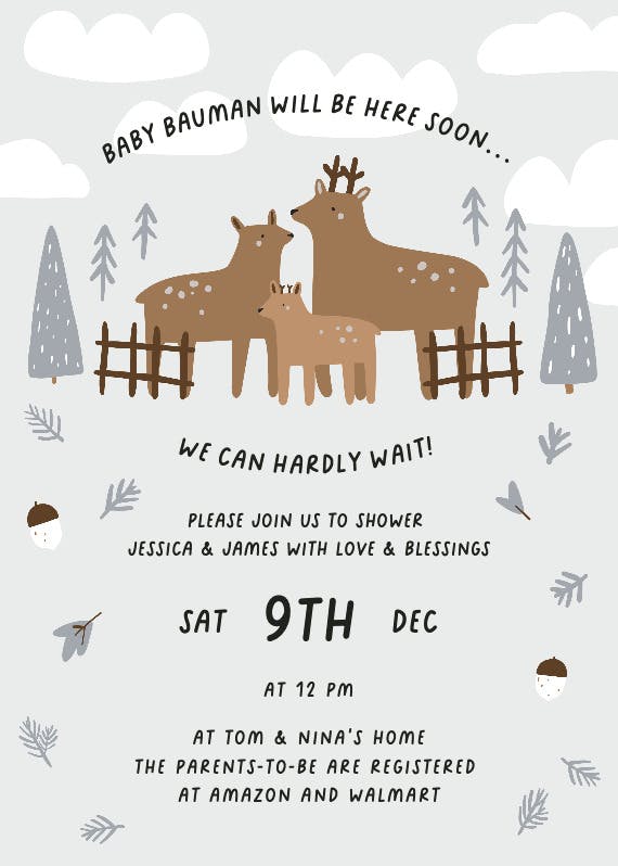 Rustic deer - baby shower invitation