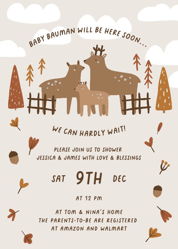 Rustic deer - baby shower invitation