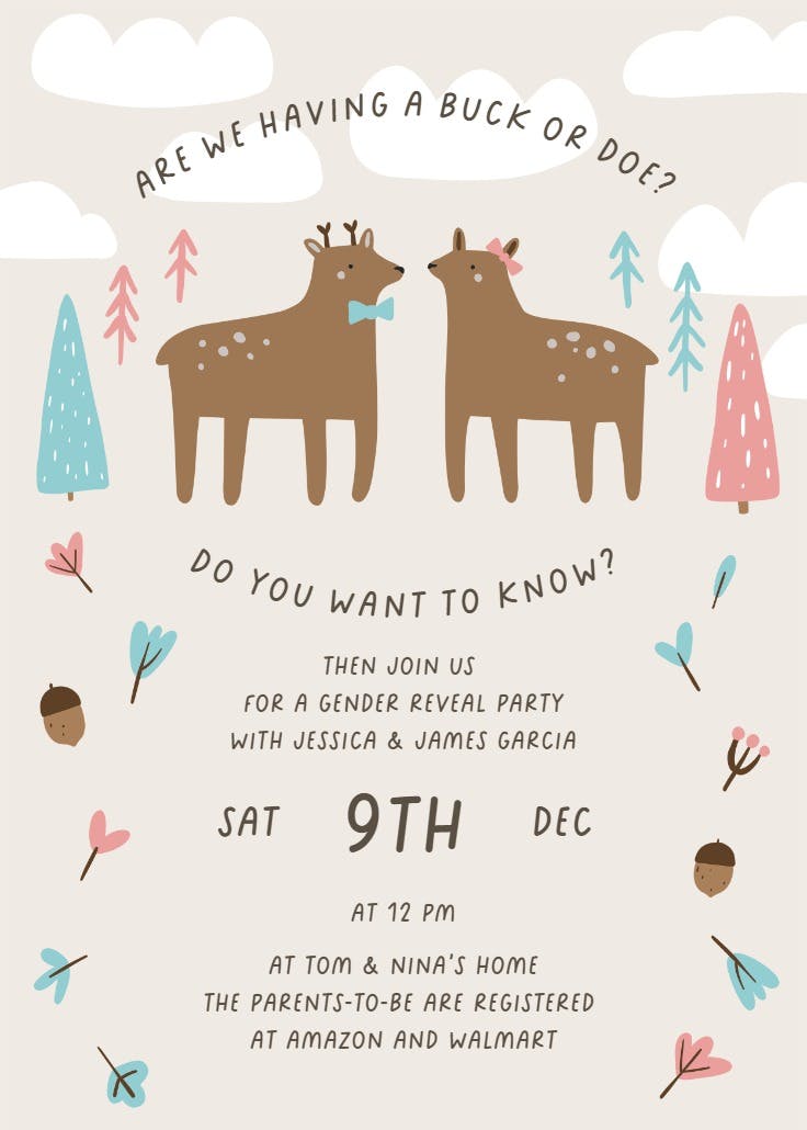 Rustic deer -  invitación de revelación de género