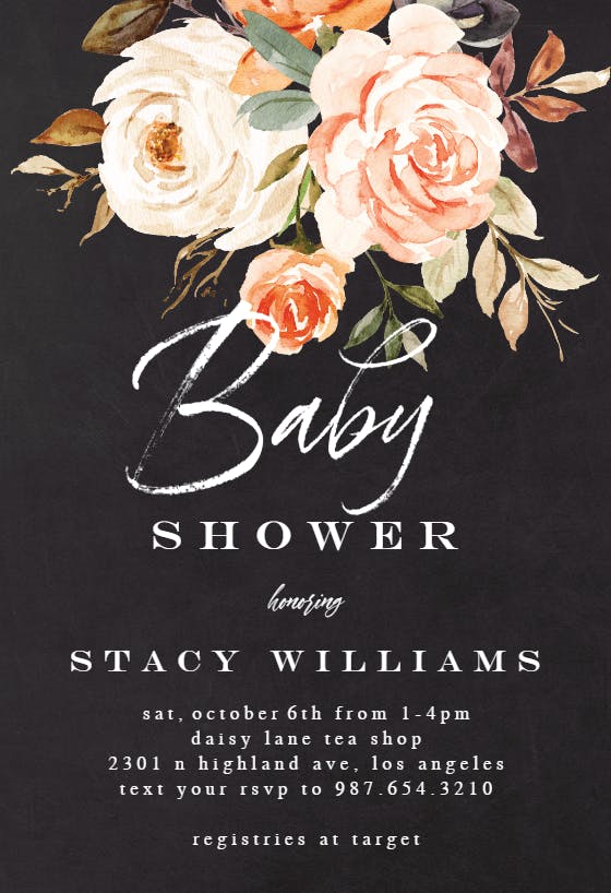 Rustic roses -  invitación para baby shower de bebé niña gratis
