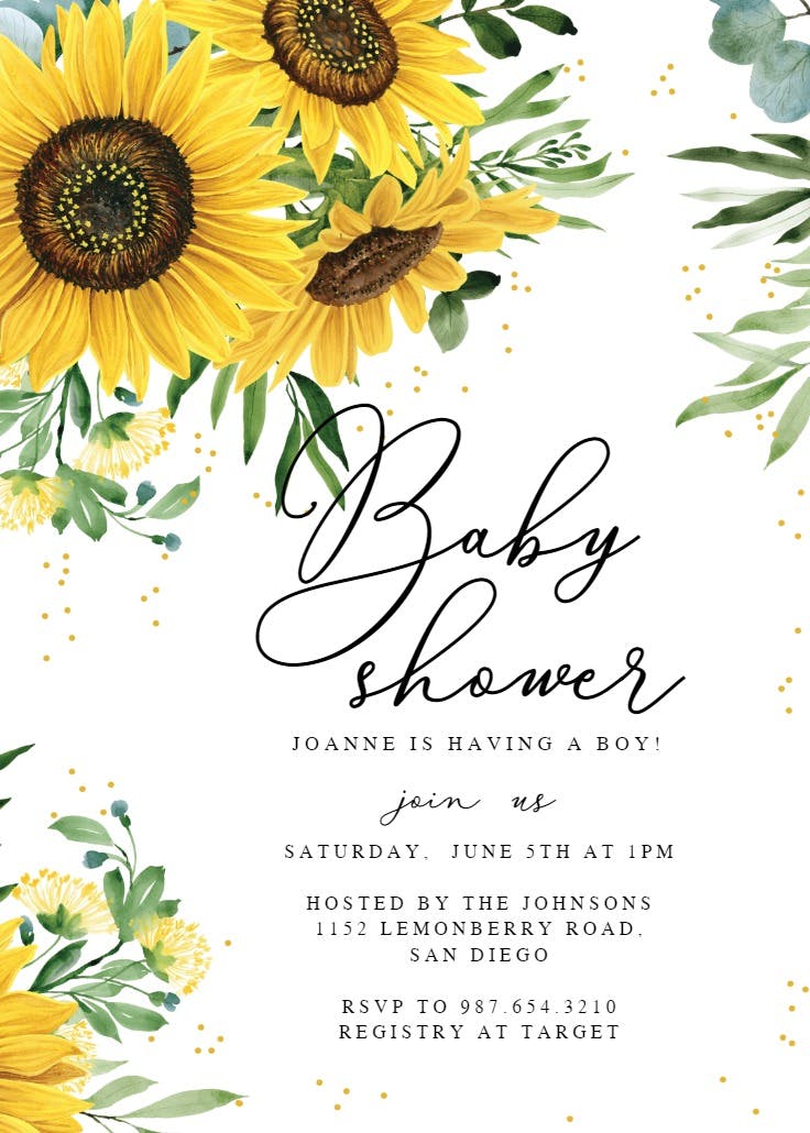 Rustic sunflowers corner - invitación para baby shower