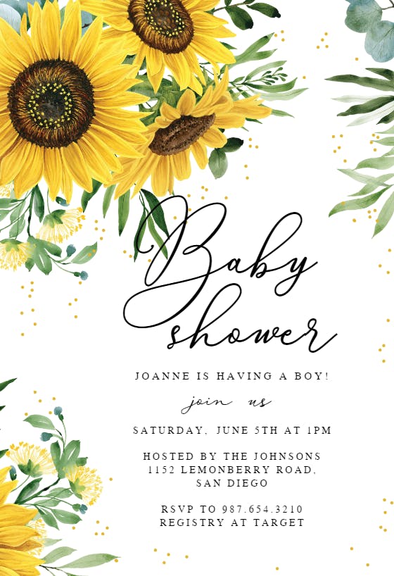 Rustic sunflowers corner -  invitación para baby shower de bebé niña gratis