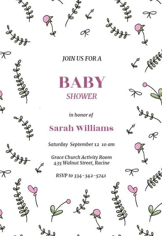 Scattered sprigs - baby shower invitation