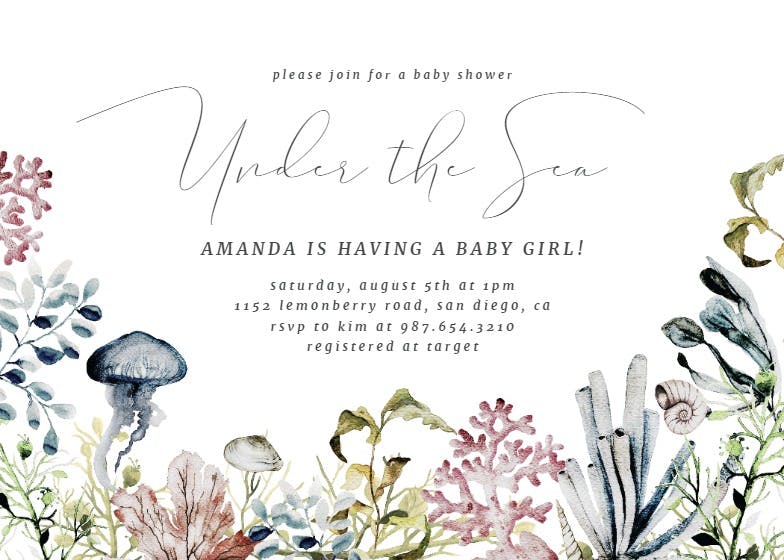 Sea bottom -  invitación para baby shower de bebé niña gratis