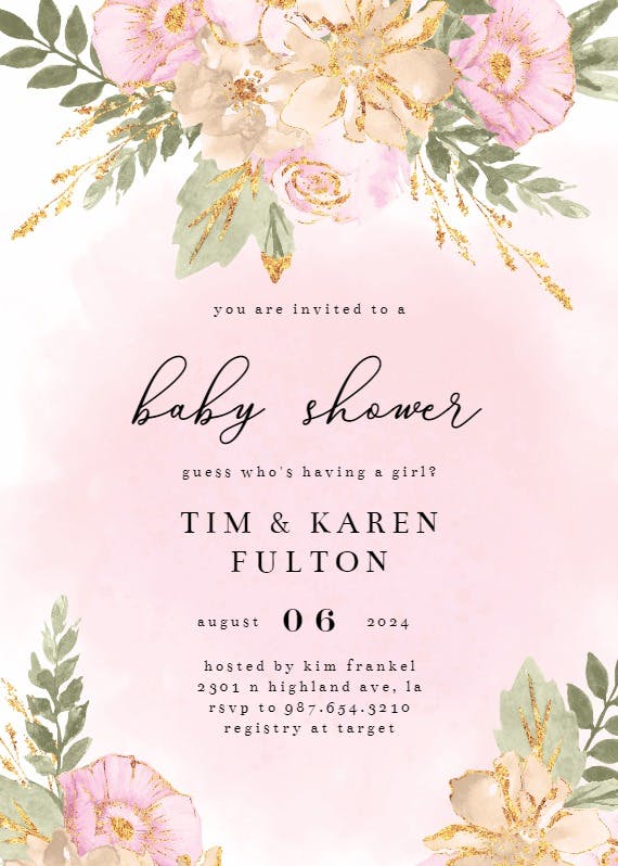 Shabby chic flowers -  invitación para baby shower