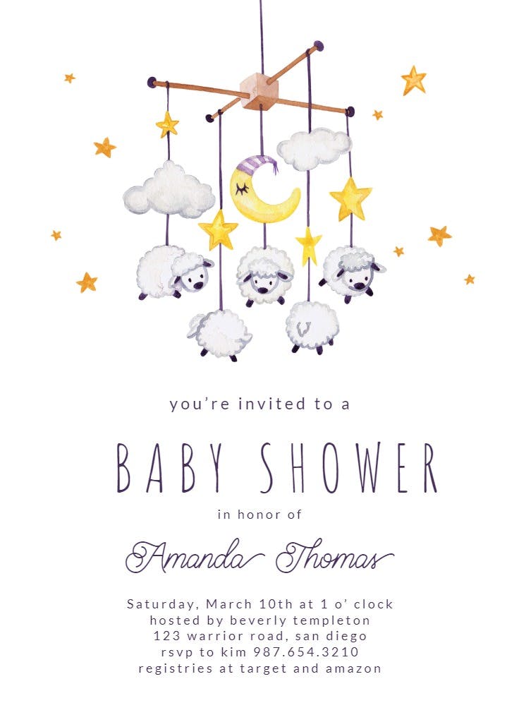 Sheep mobile - baby shower invitation