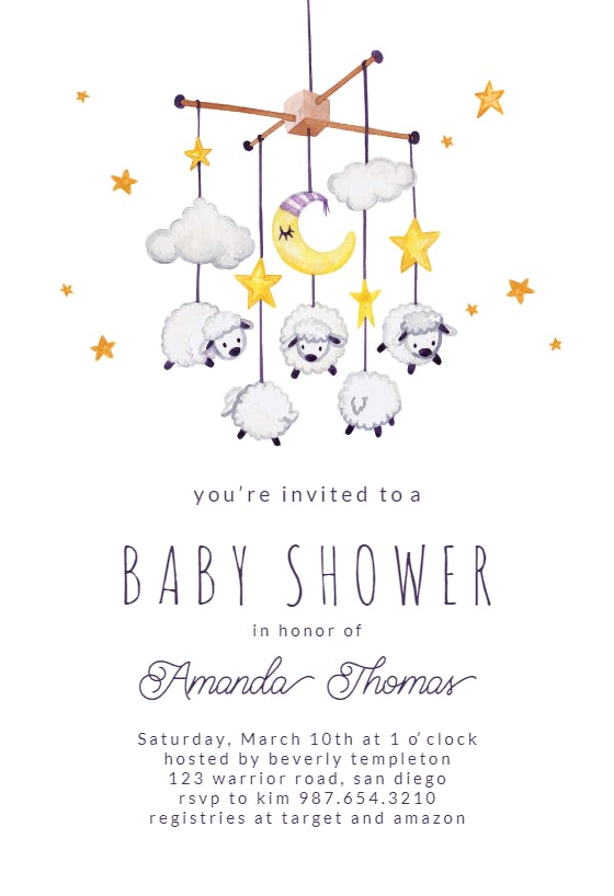 Sheep mobile - baby shower invitation