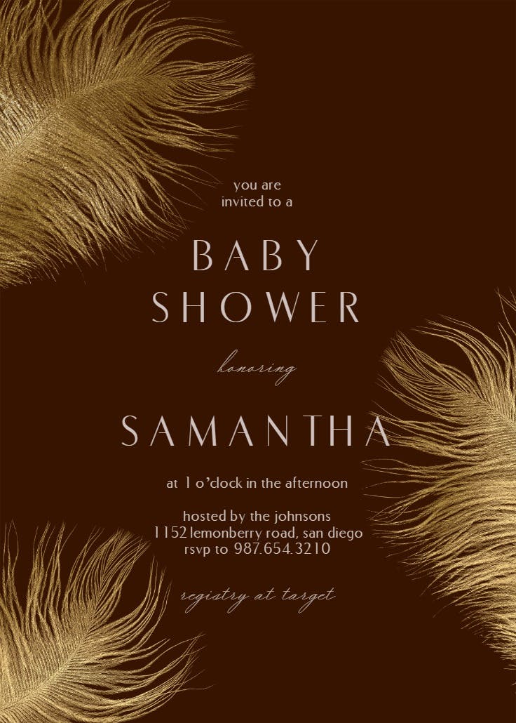 Shimmering feathers - baby shower invitation