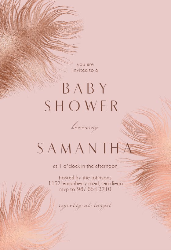 Shimmering feathers - baby shower invitation