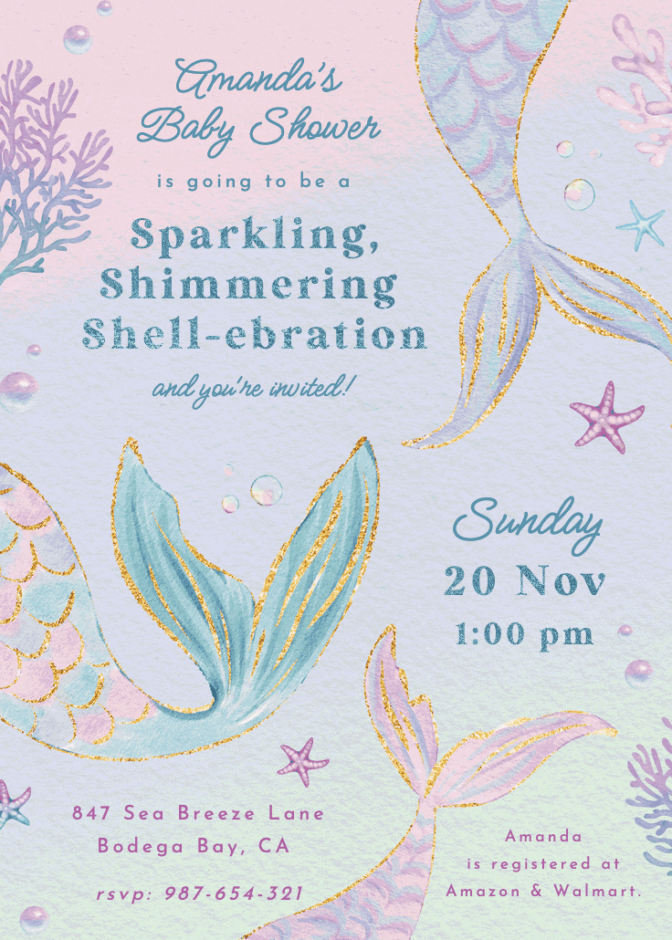 Shimmering shell-ebration - invitación para baby shower