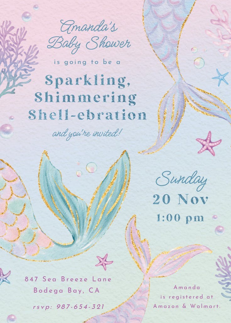 Shimmering shell-ebration - baby shower invitation