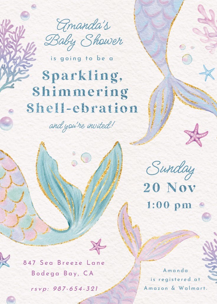 Shimmering shell-ebration - baby shower invitation