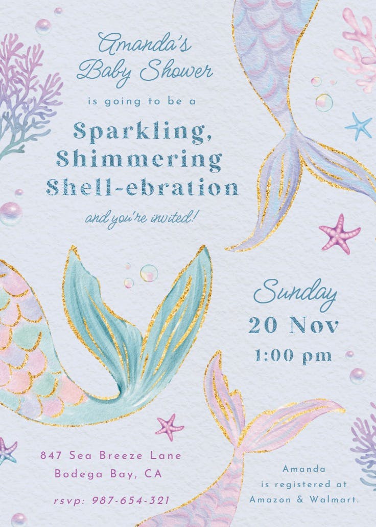 Shimmering shell-ebration - invitación para baby shower