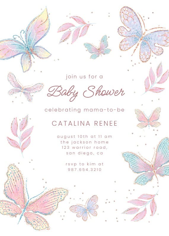 Shiny butterflies - baby shower invitation