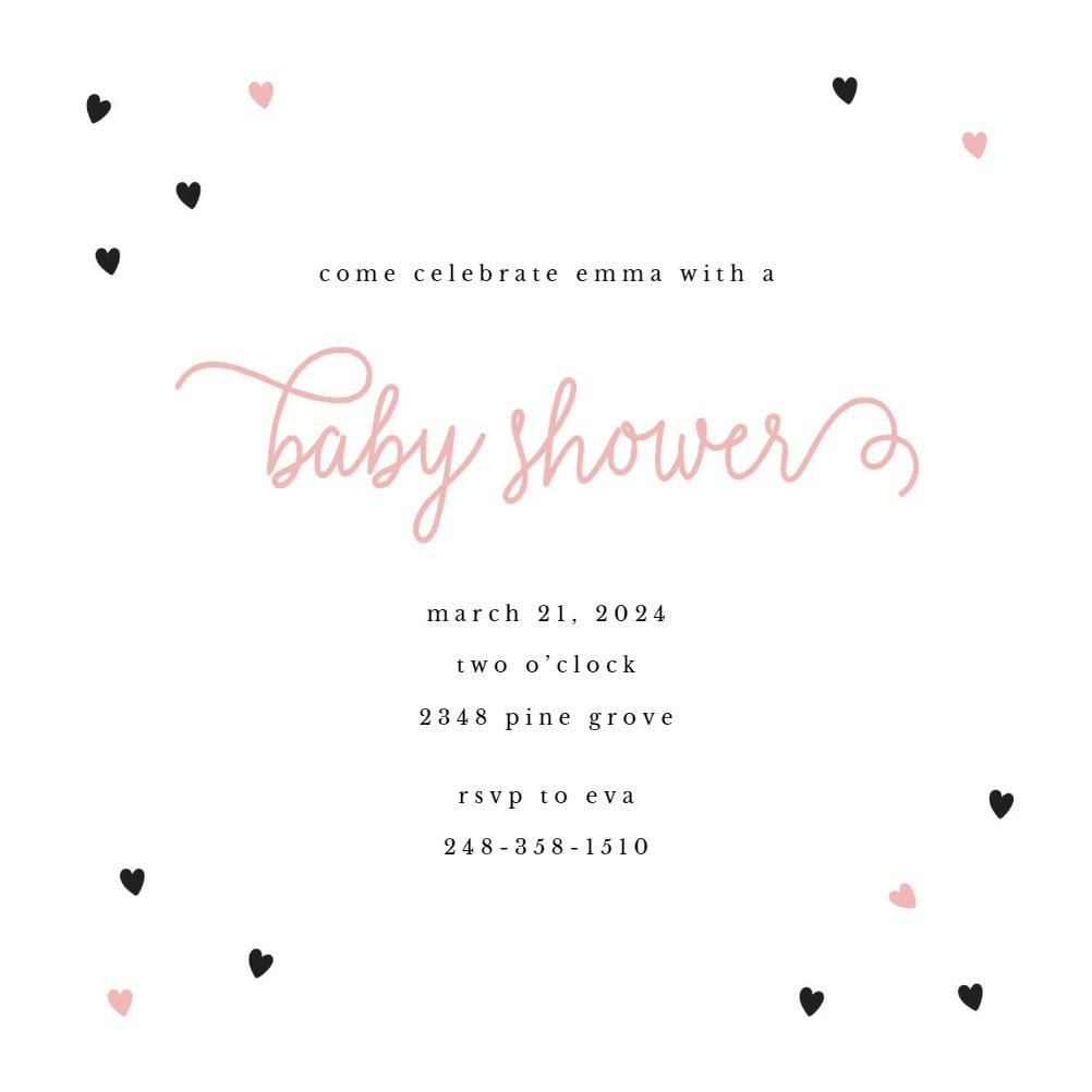 Signed with a heart - baby shower invitation