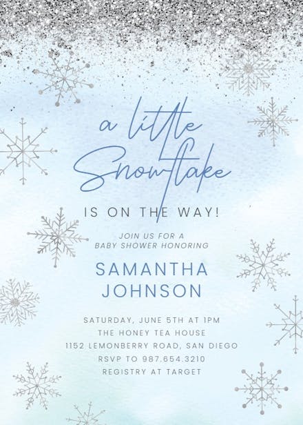 Silver Snowflakes - Baby Shower Invitation Template (Free) | Greetings ...