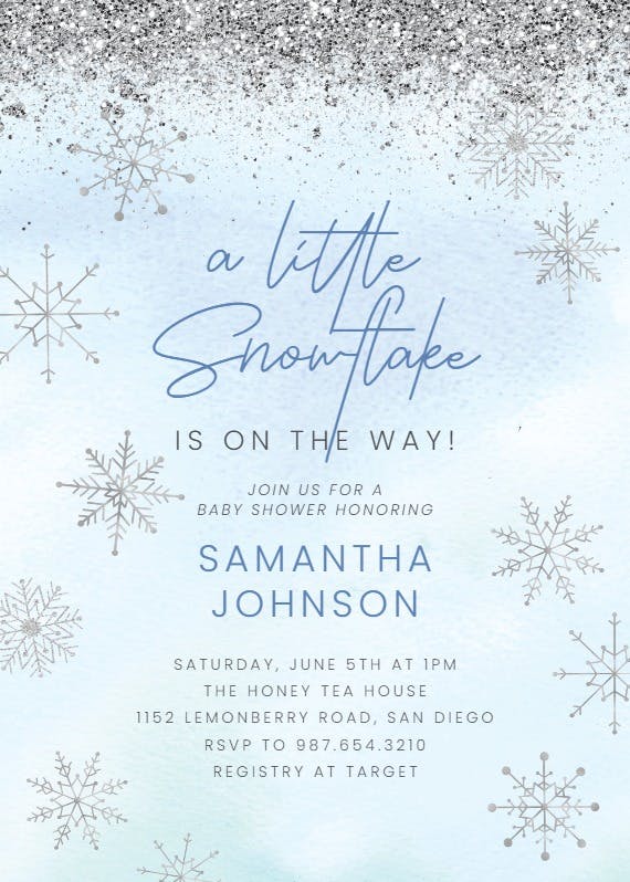 Silver snowflakes - baby shower invitation