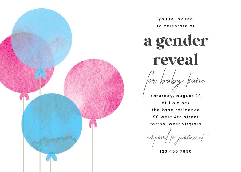Simple balloon - gender reveal invitation