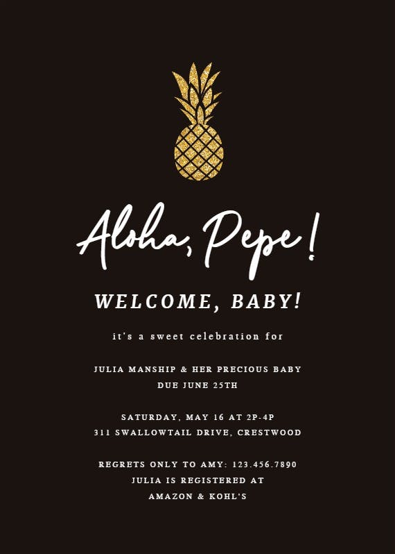 Simple gold pineapple -  invitación para baby shower