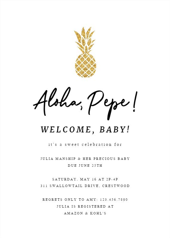 Simple gold pineapple -  invitación para baby shower