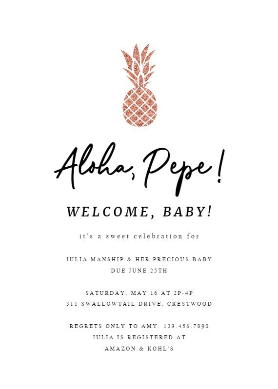 Simple gold pineapple - baby shower invitation