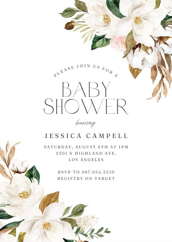 Simple magnolia - baby shower invitation
