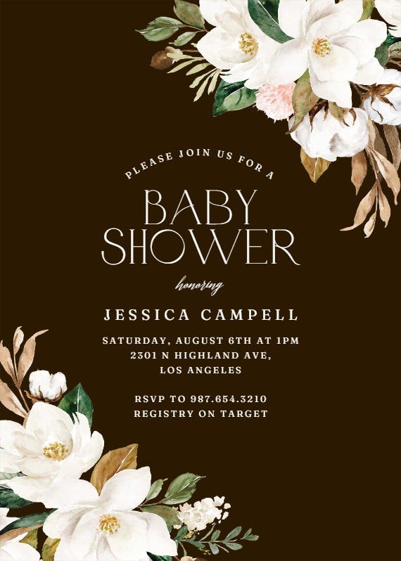 Simple magnolia - baby shower invitation