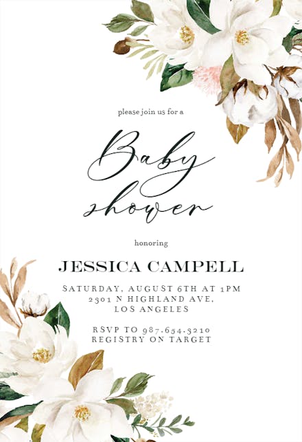 Simple Magnolia Baby Shower Invitation Template Greetings Island