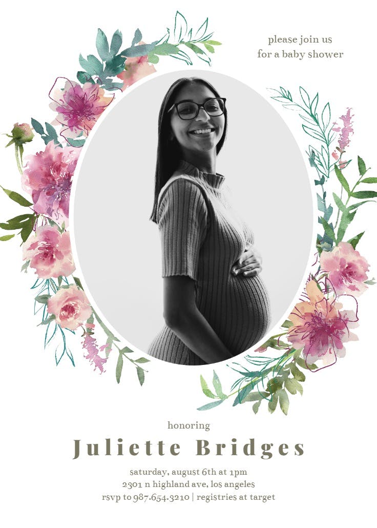 Sketchy florals frame - baby shower invitation