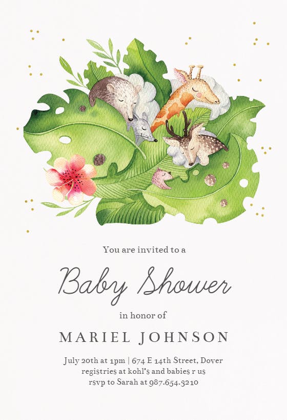 Sleeping baby animals - baby shower invitation