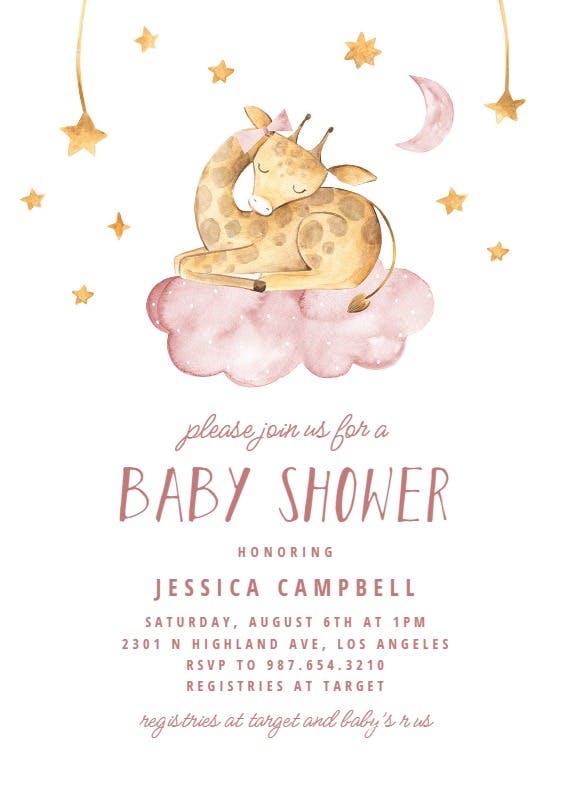 Sleeping elephant and girraffe -  invitación para baby shower