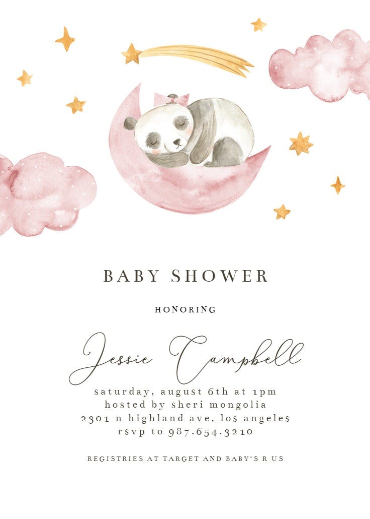 Sleeping sloth and panda - baby shower invitation