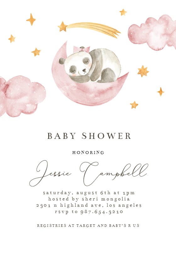 Sleeping sloth and panda - baby shower invitation