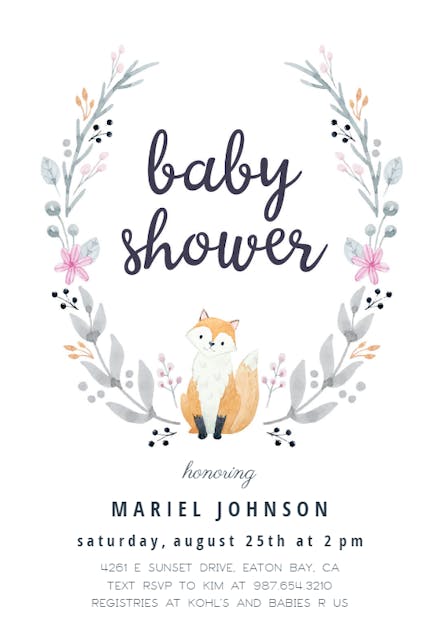 Soft Fox Baby Shower Invitation Template Free Greetings Island