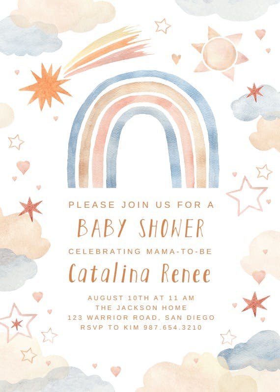 Soft pastel rainbow -  invitación para baby shower