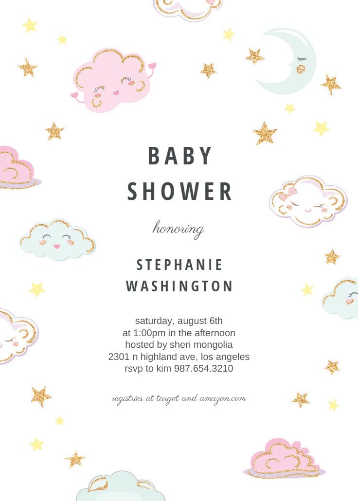 Sparkly clouds -  invitación para baby shower