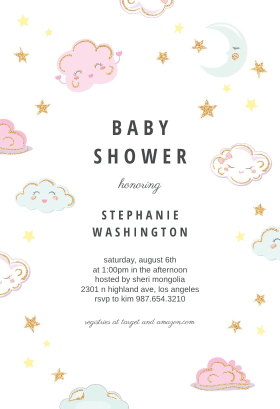 Sparkly clouds -  invitación para baby shower de bebé niña gratis